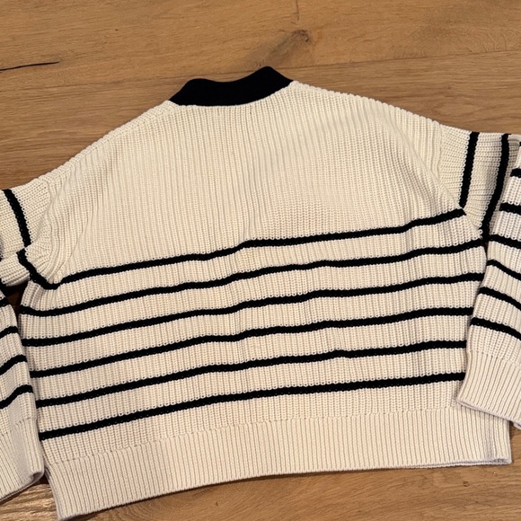 Quince Classic Fisherman Black and Cream Striped Cardigan - Picture 3 of 3